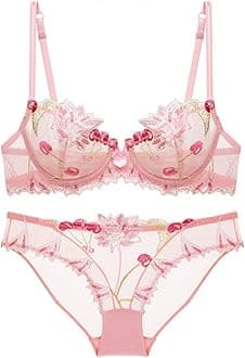 Soft Lace Lingerie Set See Through Underwear Floral Lace Underwire Sheer Bra and Panty Set for Women