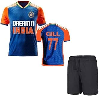GenericIndia Jersey Gill T20 Cricket Jersey Tshirt With Shorts (Kids,BoysMen)