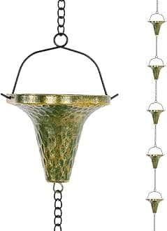 giole 9.7ft Rain Chain, Rain Chain for Outside with 10 Funnel Shaped Cups Adjustable Metal Chain Rain Catcher Chain for Gutters, Eaves, Drains, Replacement Downspouts (Green)