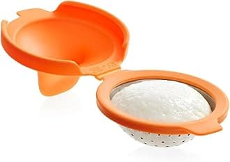 Lékué Easy Egg Poacher | 1 Egg Capacity | Orange | Floating Egg Poacher for Hob Pan Boiling | Stainless Steel with Heat-Resistant Silicone Topper Handle | Dishwasher Safe