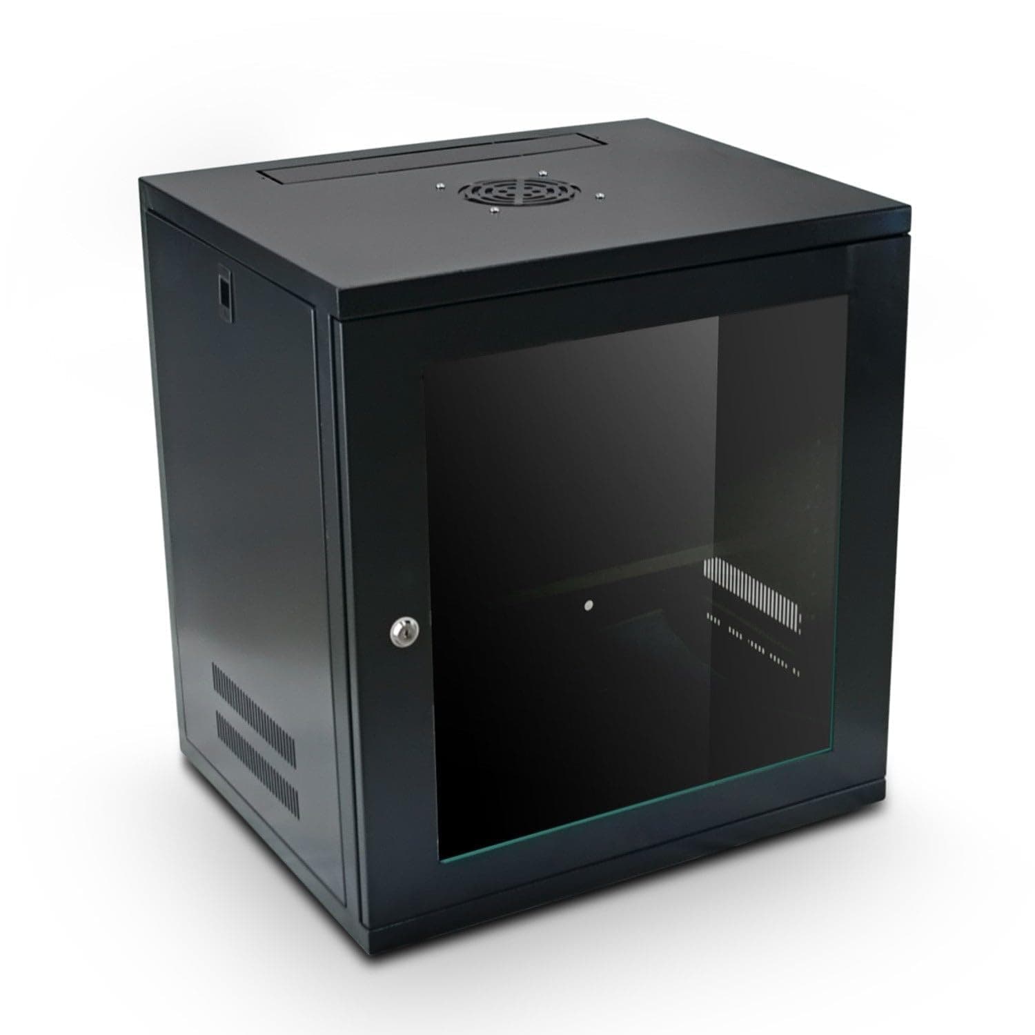 Server Rack Data Cabinet - 9U 450mm Deep Wall Mounted 19" Storage Rack for Home, Office, Server Room with Glass Door, Removable Side Panels, Front-Rear Lockable (Flat-Packed)