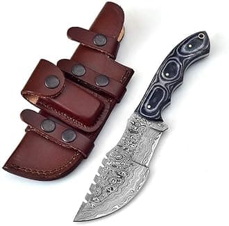 Poshland TR-1168 Custom Handmade Damascus Steel 10 Inches Tracker Knife - Perfect Grip Black Micarta Handle