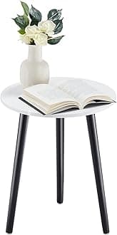 Apicizon Side End Table, Bedside Table for Bedroom, Living Room, Small Spaces, Outdoor, Nightstand Coffee Table with Black Wood Legs, 16.5 x 20.5 Inches, White & Black