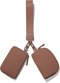 Mini Zip Around Keychain Wristlet Wallets Small Portable Dual Pouch Wristlet Detachable Coin Purse Pocket, Brown, Solid Color