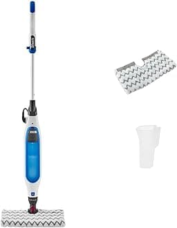 Shark Klik n' Flip Steam Mop for Hard Floors with Steam Blaster, 2 Machine Washable Cleaning Pads & Fill Flask, 350ml Capacity, 6m Power Cord, 30 Second Heat-Up, White & Blue S6001UK