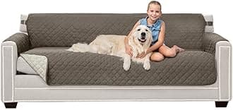 Sofa Shield Patent Pending Sofa Slipcover, Reversible Easy Fit, Oversized 78" Seat Width, Tear Resistant Microfiber Furniture Protector with Straps, Soft Durable Couch Cover, Pet Dogs, Latte Linen