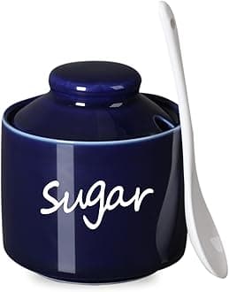 ONTUBE Ceramic Sugar Bowl with Lid and Spoon,Porcelain Sugar Pot,8oz (Navy)