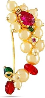 VAMAFashions Maharashtrian jewellery traditional nath nose ring Without Piercing Marathi Nose Pin For Women, Medium Size - 2.2cm, Pearl
