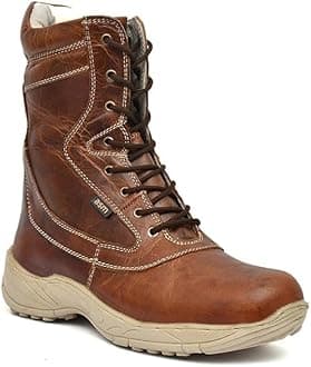 ASMBikers boots with side chain : High ankle rugged leather boots for men for Trekking, Hiking, Driving with memory foam footpad & high performance rubber sole. 703C-Brown