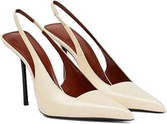 Women's Pointed Toe High Stiletto Heels Slingback Stretch Slip-on Pumps Backless Patent Leather Fashion Dress Shoes for Women