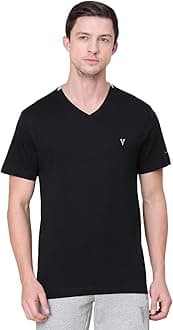 Van Heusen Athleisure Men T-Shirt - Cotton Rich - Smart Tech, Easy Stain Release, Anti Stat, Ultra Soft, Quick Dry_60001_Black_XL