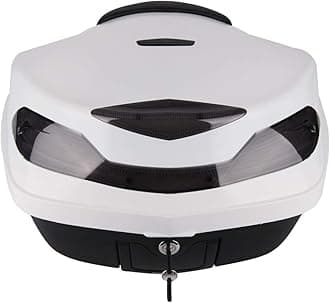 motorcycle tail bag motorcycle trunk box motorcycles accessories motor cycle bag storage scooter trunk motor cycle top case w/Soft Backrest, Lock, Handle for Helmet - 48L Capacity(White)