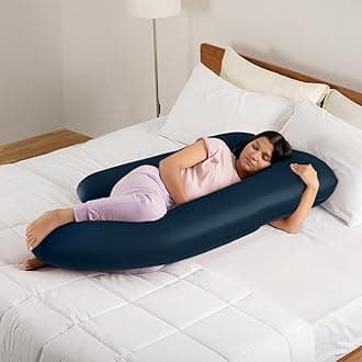 Wakefit Pregnancy Pillow | 3 Month Warranty | 100% Cotton G-Shape Maternity Pillow for Pregnant Mothers, Pillow for Pregnant Women with Breathable & No Heat Fabric | Navy Blue