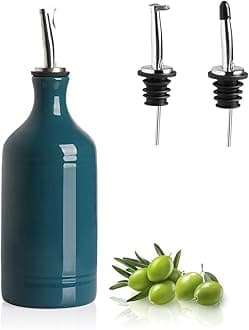 Sweejar Ceramic Olive Oil Dispenser Bottle, Opaque Oil Cruet Protects to Reduce Oxidation, Suitable for Storage Vinegar, Coffee Syrups & Other Liquids, Pack of 1, 15.5 Fl Oz(Teal Green)