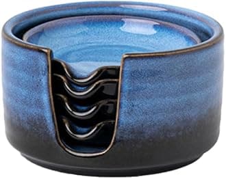 Ceramic Spoon Rest,Spoon Holder,Soy Sauce Dishes with Holder for Kitchen,Household Dipping Sauce Dishes Set, Side Dishes,LIUCUON Kitchen Basics,Set of 4 Kitchen Accessories For Utensils (bright blue)