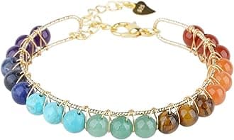 7 Chakra Bracelet for Women Girls Healing Crystal Stone Bead Adjustable Yoga Meditation 14K Gold Crystal Beaded Bracelet Jewelry