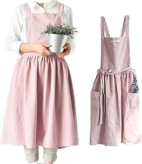 SF-ZXTINP Cotton and linen Kitchen Cooking Aprons Dress for Women with Pockets Cute for Baking Painting Gardening Cleaning