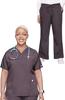 Cherokee Scrub set for women Traditional Fit Dolman Sleeve, V-neck Top 4700 Natural Rise Flare Leg Drawstring Pant 4101