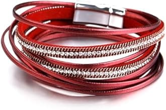 Fesciory Leather Wrap Bracelets for Women, Boho Leopard Multi-Layer Crystal Beads Cuff Bracelet Jewelry