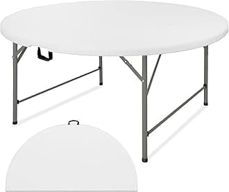 5 FT Round Folding Tables with Carrying Handle 60 inch Heavy Duty Portable Plastic Commercial Table Steel Legs for Party, Dining, Wedding, Events, Picnic Indoor, Outdoor (White,1 Pack)