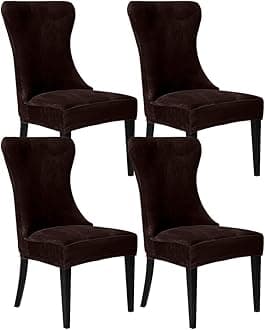 Set of 4 Brown Velvet Wingback Chair Cover Slipcover Strength Removable Washable Reusable Armless Protector Cover for Dining Room Banquet Home Decor (Brown, Set of 4)