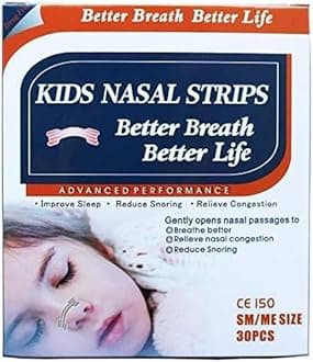 JERN 30 Natural Drug-Free Kids Better Breath Nasal Strips for Nasal Congestion, Allergy, Cold, Flu, Sinus, Stuffy Nose, Snoring, Deviated Septum, Sleep Aid, Athletic Performance - Ages 5 and Above