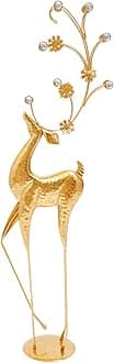 Medium Gold Retro Deer Floor Statue - 39.4IN H Iron Fortune Deer Sculpture Decor, Christmas Decoration Indoor Reindeer Statue for Home, Office, Cafe