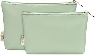 Wandering Nature Makeup Bag Small Cosmetic Bag for Purse 2 Pack Small Make Up Pouch Vegan Leather Cute Travel Pouch with Zipper for Women, Green