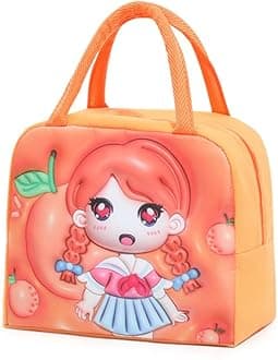 Lunch Bag for Kids School,Insulated Lunch Box Bag For Girls Boys,Multiple Color and Pattern Options,Water-Resistant,Reusable,Lightweight & Durable Lunch Tote (Orange-Girl)
