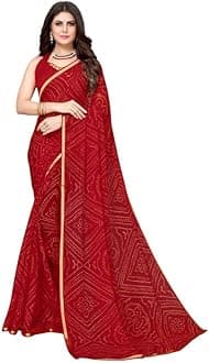 SatraniWomen'S Bandhani Printed Chiffon Saree With Unstitched Blouse Piece