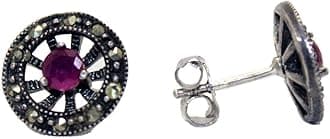 PH Artistic Earrings Sterling Silver Stud 925 Marcasite Onyx Stone Women Handmade Gift B450
