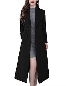 Women's Maxi Long Wool Blend Pea Coat Shawl Collar Double Breasted Winter Trench Coat Overcoat