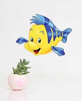 Yellow and Blue Smiley Fish Wall Sticker for Living Room, Kids Room, Pooja Room (Size - 29CM X 24CM)