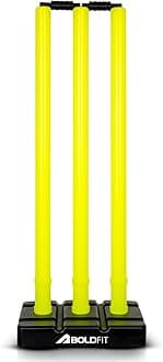 Boldfit Cricket Stumps with Stand Cricket Kit Plastic Wickets for Cricket Standard Wickets for Cricket Ground, Match, Tournament Stump with Stand & Bails- Fluorescent Green -Plastic Wickets Set