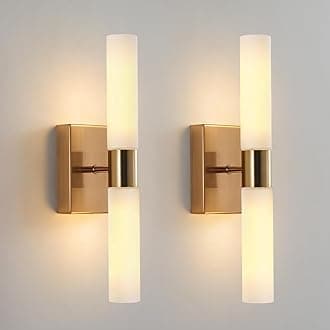 Modern Wall Sconces, Set of 2 Brushed Brass Gold, Frosted Glass Shade, Indoor Wall Mounted Lights, Bathroom Sconces, 36 cm, for Bedroom Wall Lamp