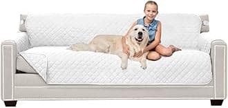 Sofa Shield Couch Slip Covers for Dogs Oversized, Reversible Furniture Protector with Strap, Stain and Tear Resistant Cushion Cover, 78 inch Seat, Machine Washable Slipcover Pets, Cats, White