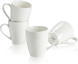 Porcelain Coffee Mugs - 16 Ounce (Top to the Rim) for Coffee, Latte, Tea, Cocoa, Set of 4, White