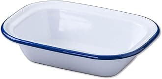 Zenker Enamel Medium Oblong Pie Dish, Vintage Design, Suitable for Oven and Stove, Dishwasher Safe, Oven Tray, Enamel Cookware, Traditional Pie Tin, 22x16.5x5cm, White and Blue