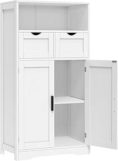 Iwell Bathroom Cabinet with Doors and Drawers, Freestanding Bathroom Storage Cabinet, Adjustable Shelves, for Living Room, Kitchen, Home Office, White