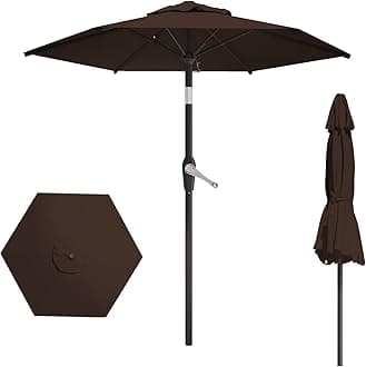 AreShark 7.5FT Patio Umbrella Table Market Umbrella w/Tilt and Crank Heavy-Duty Round Outdoor Umbrellas for Garden, Deck, Backyard, Pool and Beach, Brown