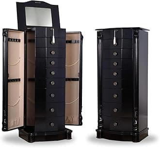 Hives and Honey Roman Locking Jewelry Armoire – 8 Drawer Organizer with Mirror, Side Necklace Hooks, Ring Rolls and Anti-Tarnish Lining