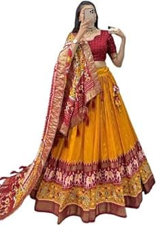 MITRA BIZPatola Print Leheriya With Foil Work Tussar Silk Lehenga Choli