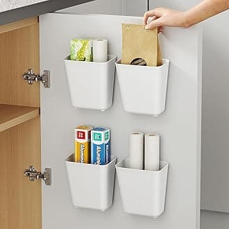 KARBAG Kitchen Cabinet Door Storage Box, Self-Adhesive Wall Mounted Storage Box Wrap Organizer Container Storage Organizer Space Saving for Small Items, Bathroom, Fridge(4 Pack)