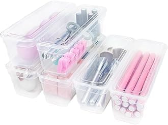 ArtBin AB Designs Bin Pack, [6] Long Home Organizer Storage Boxes with Lids, Translucent Clear