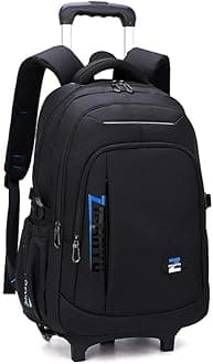 Black Kids Boys Rolling Backpack Teens Carry-on Luggage with Wheels Trolly BookBag for School-2 Wheels