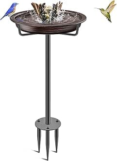 Bird Baths for Outdoors, Detachable Birdbaths for The Garden Clearance, Heavy Duty Freestanding Bird Baths, Bird Bath Bowl Spa & Birdfeeder with Metal Stake Stand (Retro Brown)