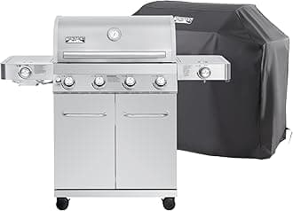 Monument Grills Larger 4-Burner Propane Gas Grills Stainless Steel with BBQ Cover(2 Items), Outdoor Use