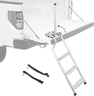 AA Products Aluminum Omni-Directional Tailgate Ladder Rack with Wide Pedal and Handrail for Truck Easy Install Durable Ladder Rack Capacity 300 lbs(USPTO Patent Pending)