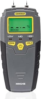 General Tools MMD4E Digital Moisture Meter, Water Leak Detector, Moisture Tester, Pin Type, Backlit LCD Display With Audible and Visual High-Medium-Low Moisture Content Alerts, Grays
