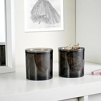 SheeChung Qtip Holder Dispenser Stackable Apothecary Jars with Storage Lids for Cotton Swabs, Balls, Pads, Floss Picks-2 Pack Acrylic Canister Black Bathroom Accessories Decor, Vanity Organizer (20oz)